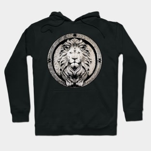 Stone Statue Of Lion In Circular Frame Hoodie